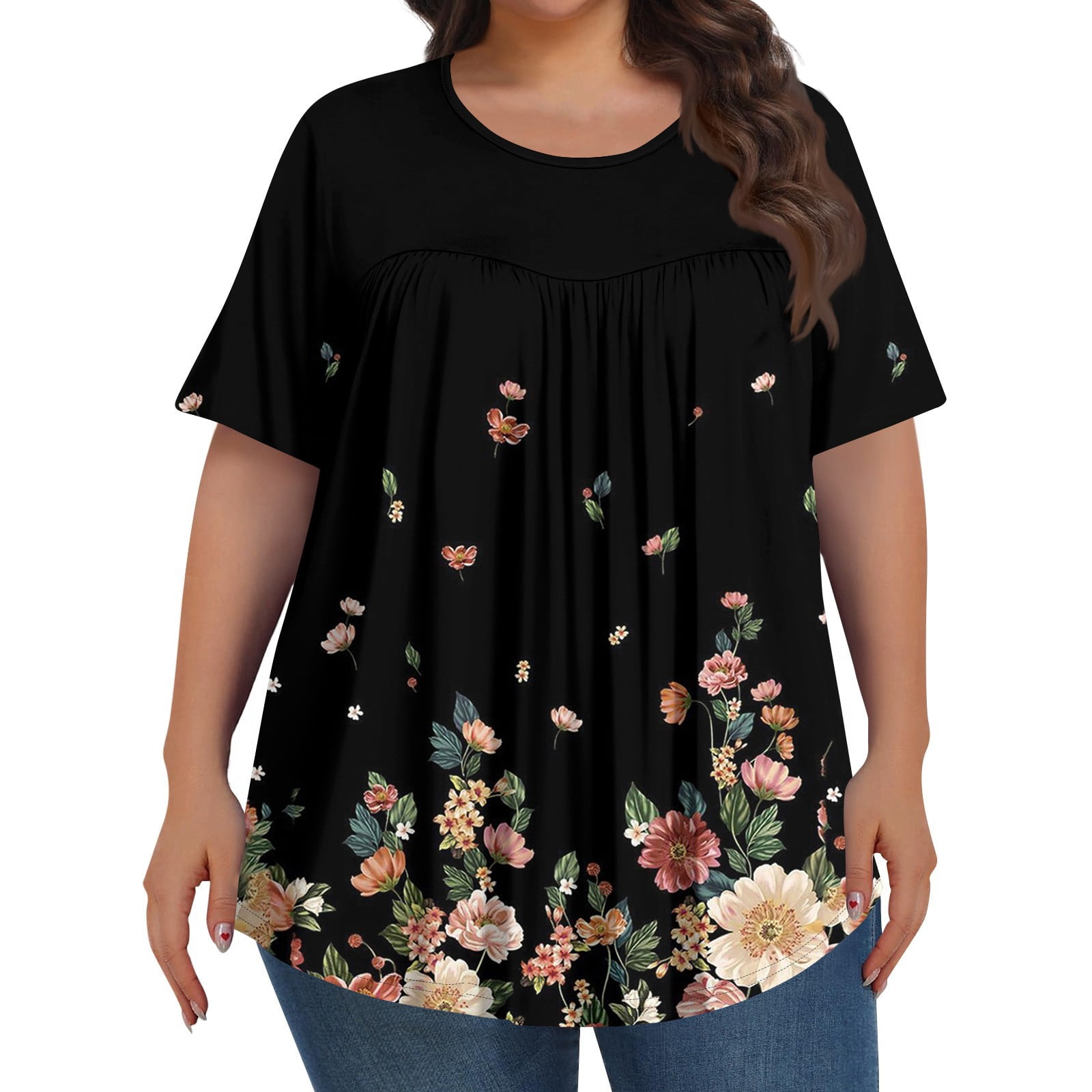 TQWQT Plus Size Tops for Women 4x-5x Summer Short Sleeve Shirts Floral ...