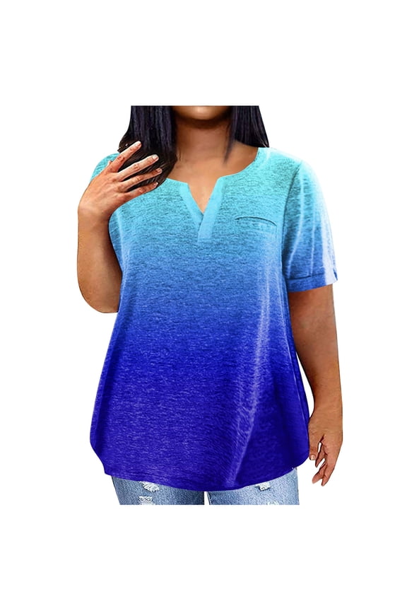 Plus Size Tops for Women 4x-5x Summer Short Sleeve Tees Floral Graphic T-Shirt V-Neck Tunic Dressy Casual Trendy Tunics with Pocket Royal Blue 3XL