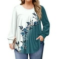 thumbnail image 1 of TQWQT Plus Size Tops for Women Plus Size Tunics Crewneck Plus Size Top 2x Long Sleeves Dressy Casual Floral Graphic Tees 4x Womens Plus Size Clothes Blue 3XL, 1 of 5