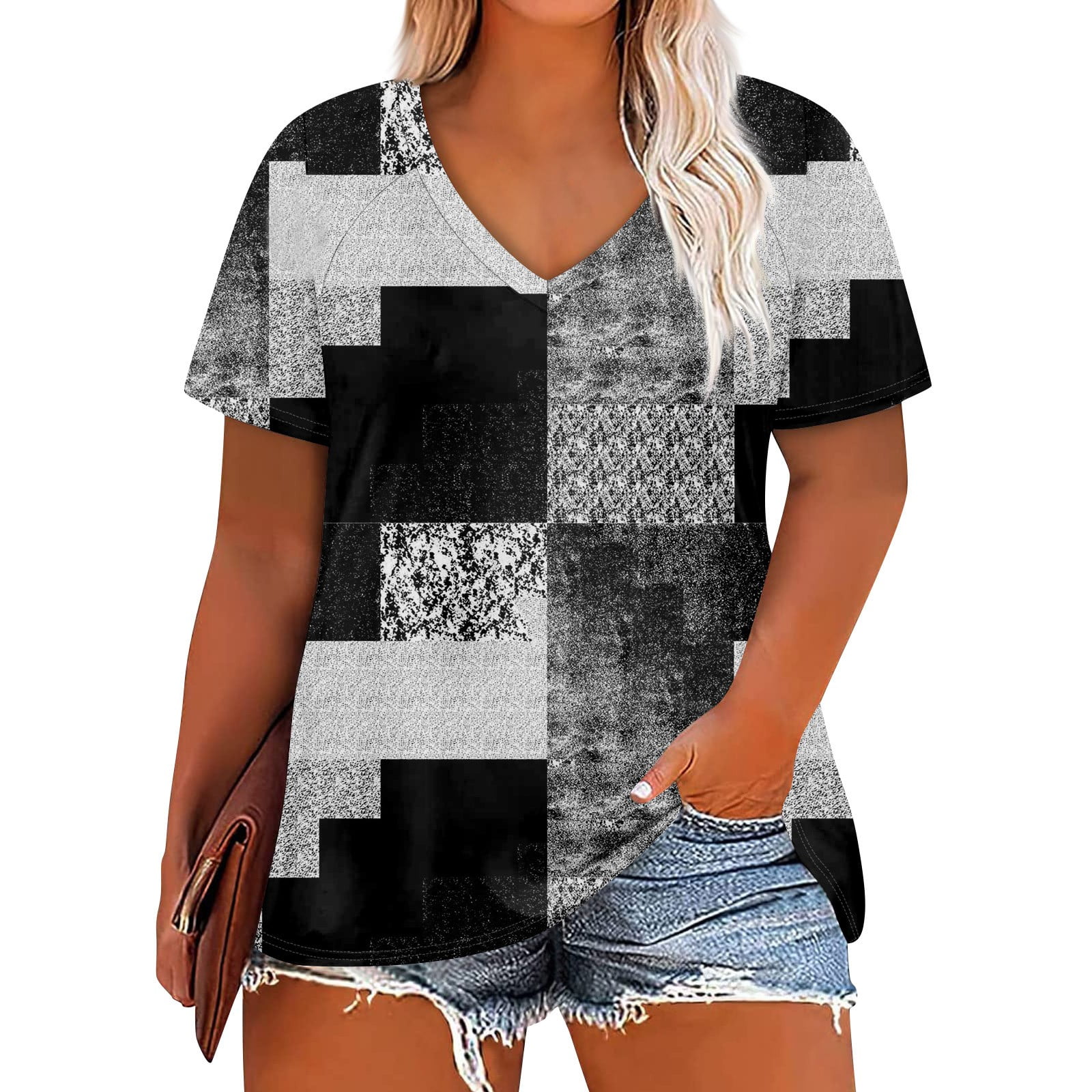 TQWQT Plus Size Tops for Women Dressy 4x5x Womens Top V Neck Plus Size