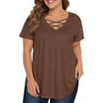 thumbnail image 1 of TQWQT Plus Size Tops for Women Dressy Summer Plus Size Spring Tops V Neck Criss Cross Plus Size Tops Short Sleeves Basic Plain Casual T Shirts 4x Womens Plus Size Clothes Coffee L, 1 of 4