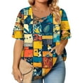thumbnail image 1 of TQWQT Plus Size Tops for Women Summer Summer Fashion V Neck Criss Cross Short Sleeve Plus Top Floral Print Dressy Casual T Shirts Loose Fit Summer Outfits 3XL, 1 of 6