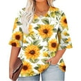 thumbnail image 1 of TQWQT Plus Size Tops for Women 4x-5x T-Shirts Tunics Sunflower Print V Neck Pleated Ruffle 3/4 Sleeve Shirts Dressy Casual Blouse Light Green XL, 1 of 5