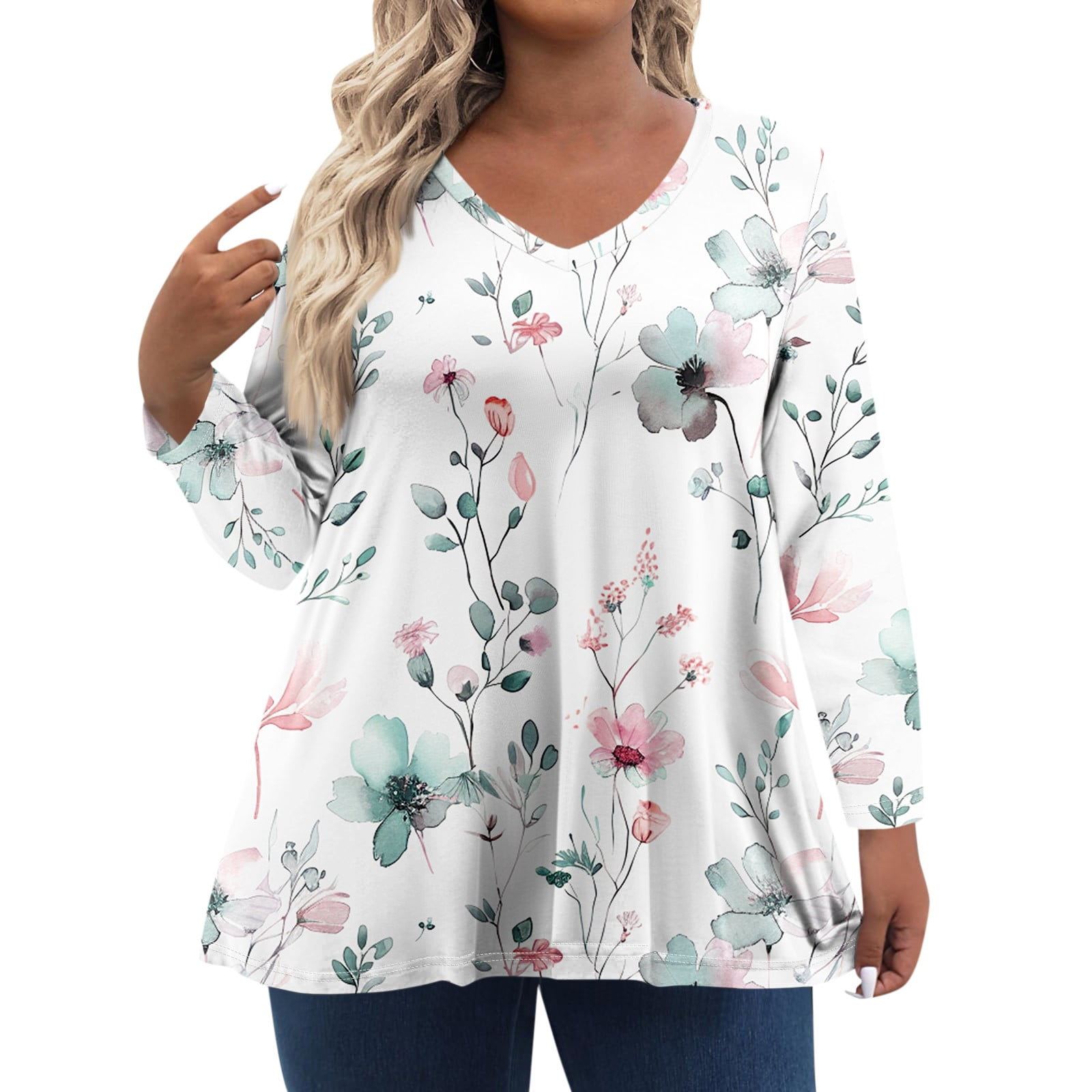 TQWQT Plus Size Tops for Women 4x-5x Trendy V Neck Tshirts Floral ...