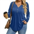 thumbnail image 1 of TQWQT Plus Size Tops for Women Fall Loose Fit Going Out Shirts Long Sleeve V Neck Henley Basic Graphic T-Shirt 4x-5x Casual Tunics Blouses Blue 4XL, 1 of 4