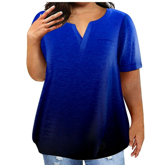 TQWQT Plus Size Tops for Women Loose Summer Cute Tunics Short Sleeve V-Neck Floral Graphic T-Shirt 4x-5x Casual Tunics Blouses with Pocket Blue 5XL