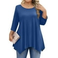 thumbnail image 1 of TQWQT Plus Size Tunic Tops for Women Fashion 4x Plus Tops Crewneck Womens Long Sleeve Tops Dressy Casual Basic Plain Tshirts Loose Fit Womens Clothing Blue 2XL, 1 of 4