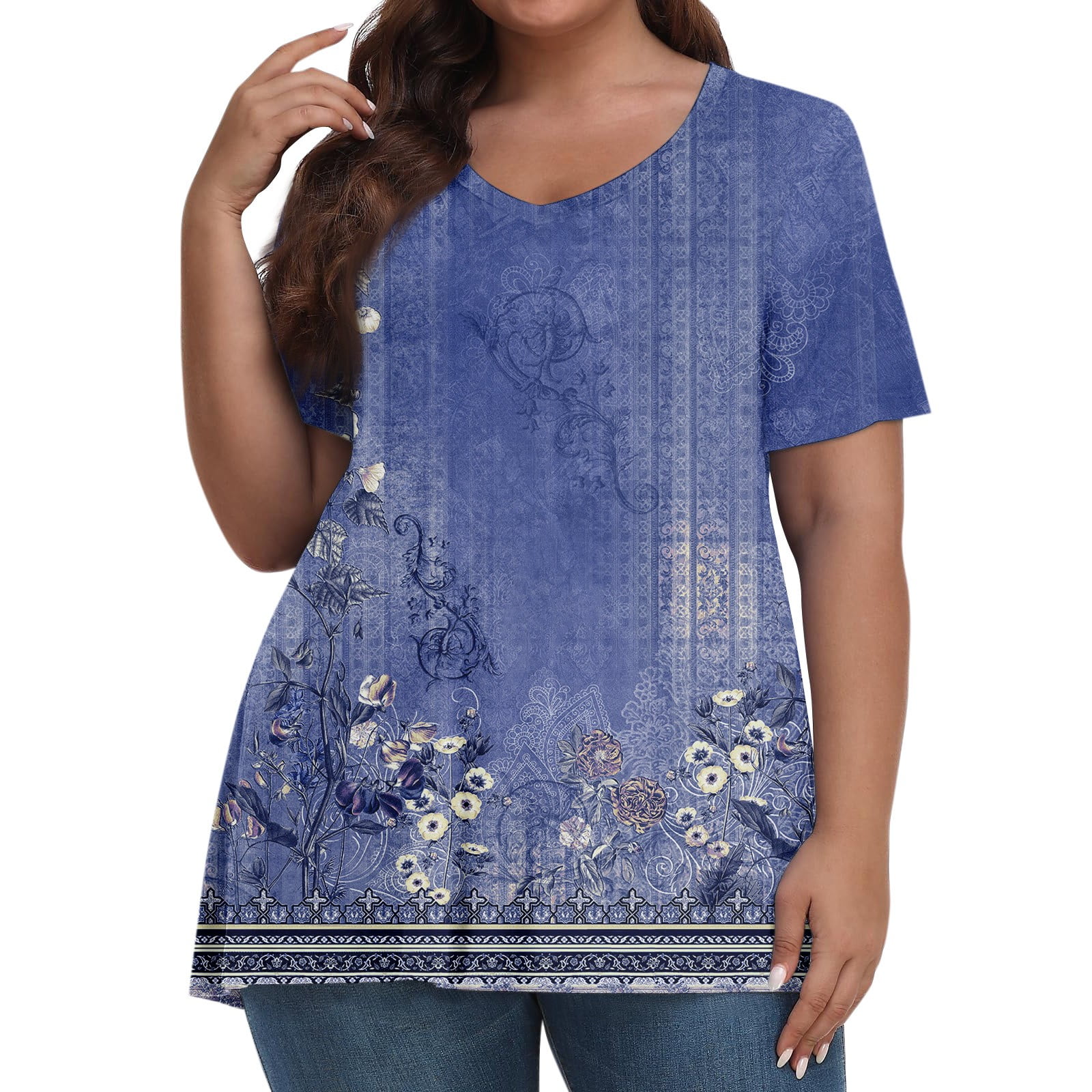 TQWQT Plus Size Tunic Tops for Women Summer Ladies Blouses Size 4x V