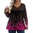 thumbnail image 1 of TQWQT Plus Size Tunic Tops for Women 4x-5x Sexy Long Sleeve Tunic Tops Floral Graphic T-Shirt V Neck T Shirts Dressy Casual Fall Clothes Hot Pink 2XL, 1 of 6