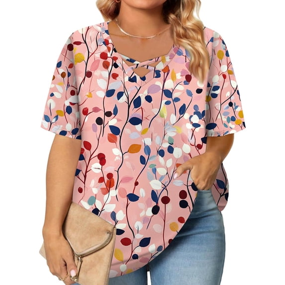 TQWQT Plus Size Tunic Tops for Women 4x-5x Summer V Neck Criss Cross ...
