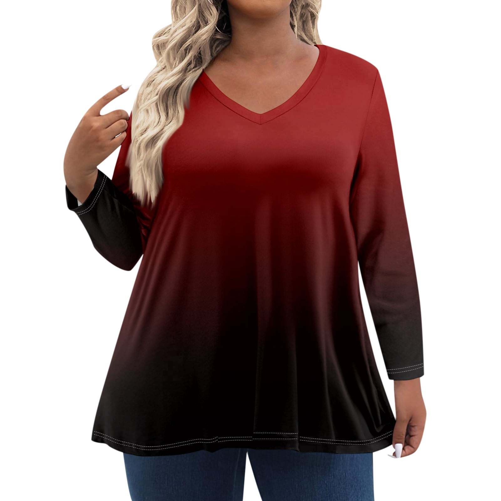 Plus Size Women's Knotted Tunic Top - Raglan Sleeves, Checkered Design, Soft Rayon Blend, Perfect For Fall & Winter (Sizes L To 5XL) - View #4