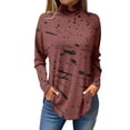 thumbnail image 1 of TQWQT Plus Size Turtlenecks for Women Fall Color Block Printed Tunic Top Long Sleeve Turtleneck T Shirts Loose Fit Curved Hem Graphic Tee Vermilion 2XL, 1 of 5