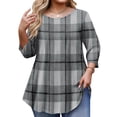 thumbnail image 1 of TQWQT Plus Size Women's Plaid 3/4 Sleeve Tunic - Round Neck, Soft Fabric, High-Low Hem, Loose Relaxed Fit Blouse for Layering/Daily 5XL, 1 of 5