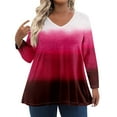 thumbnail image 1 of TQWQT Plus Size Womens Tops 4x-5x Fall V Neck T Shirts Gradient Graphic Tees Long Sleeve Tee Shirt Tops Large Casual Outfits for Women Red 5XL, 1 of 6