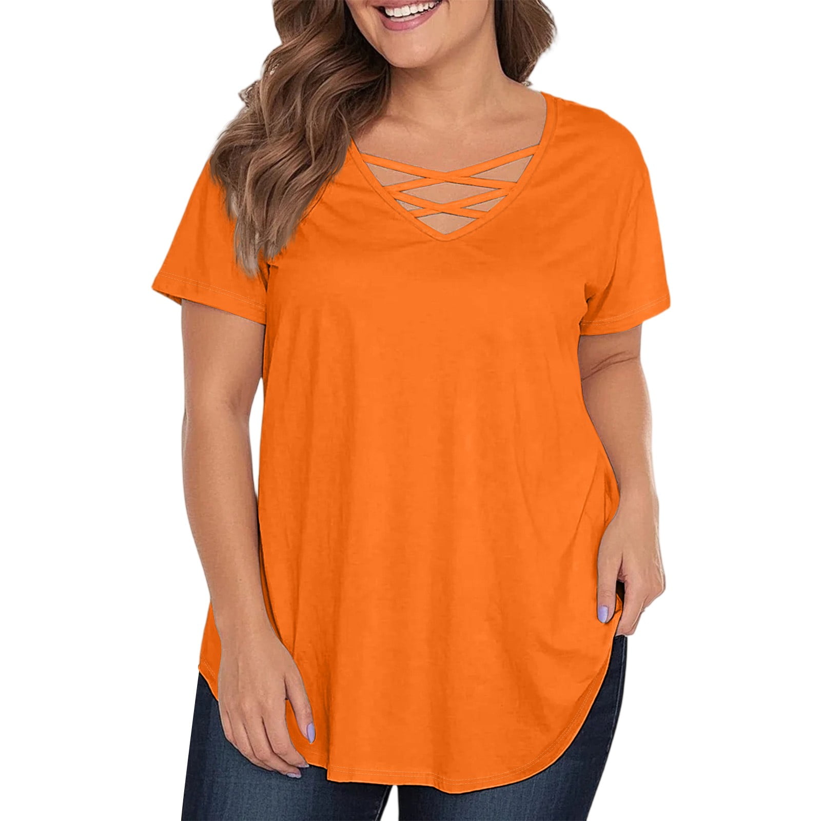 TQWQT Plus Size Womens Tops 4x-5x Sexy V Neck Criss Cross Shirts Basic ...