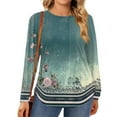 thumbnail image 1 of TQWQT Plus Size Womens Tops Cute Spring Floral Top Crewneck Plus Size Long Sleeve Tops Dressy Casual Tee Shirts Women Loose Fit Clothes Blue 4XL, 1 of 5