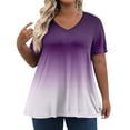 thumbnail image 1 of TQWQT Plus Size Womens Tops Cute Womens 5x Blouse V Neck Short Sleeve Plus Top Gradient Print Dressy Casual Tee Shirts Women Loose Fit Clothes Purple XL, 1 of 6
