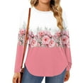 thumbnail image 1 of TQWQT Plus Size Womens Tops Fall Women Dressy Blouses Crewneck Womens Tops Long Sleeve Floral Print Casual Tunics Women Loose Fit Clothes Pink 4XL, 1 of 5