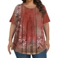 thumbnail image 1 of TQWQT Plus Size Womens Tops Flowy Summer Short Sleeve Tunics Shirts Floral Pleated Tops Crew Neck Tshirts Loose Casual Blouses Wine XL, 1 of 5