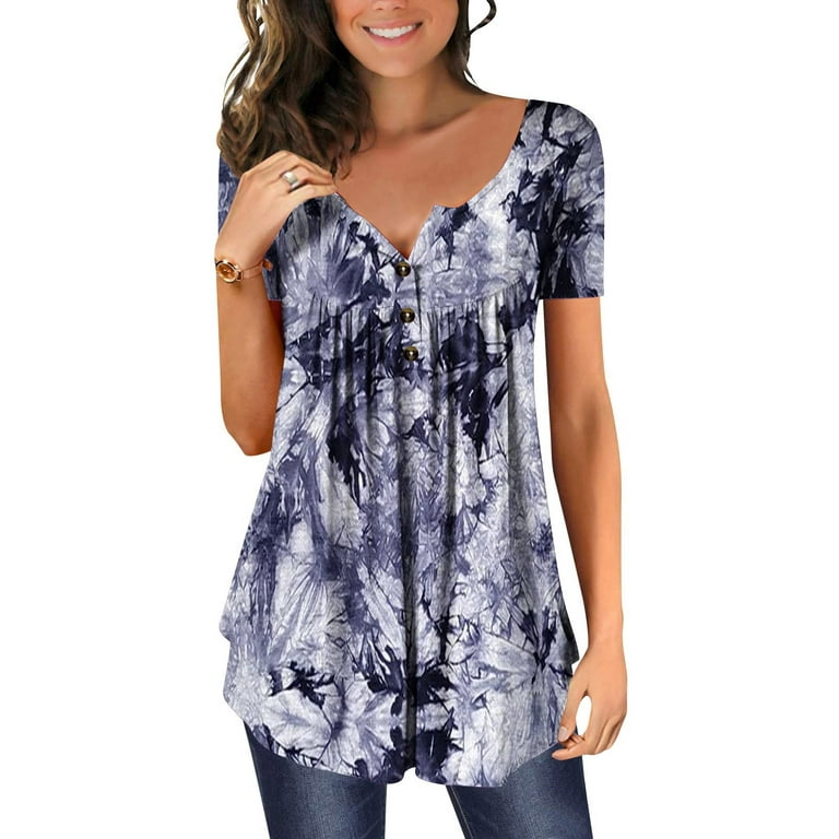 TQWQT Plus Size Womens Tunic Tops To Wear With Leggings Summer Short Sleeve