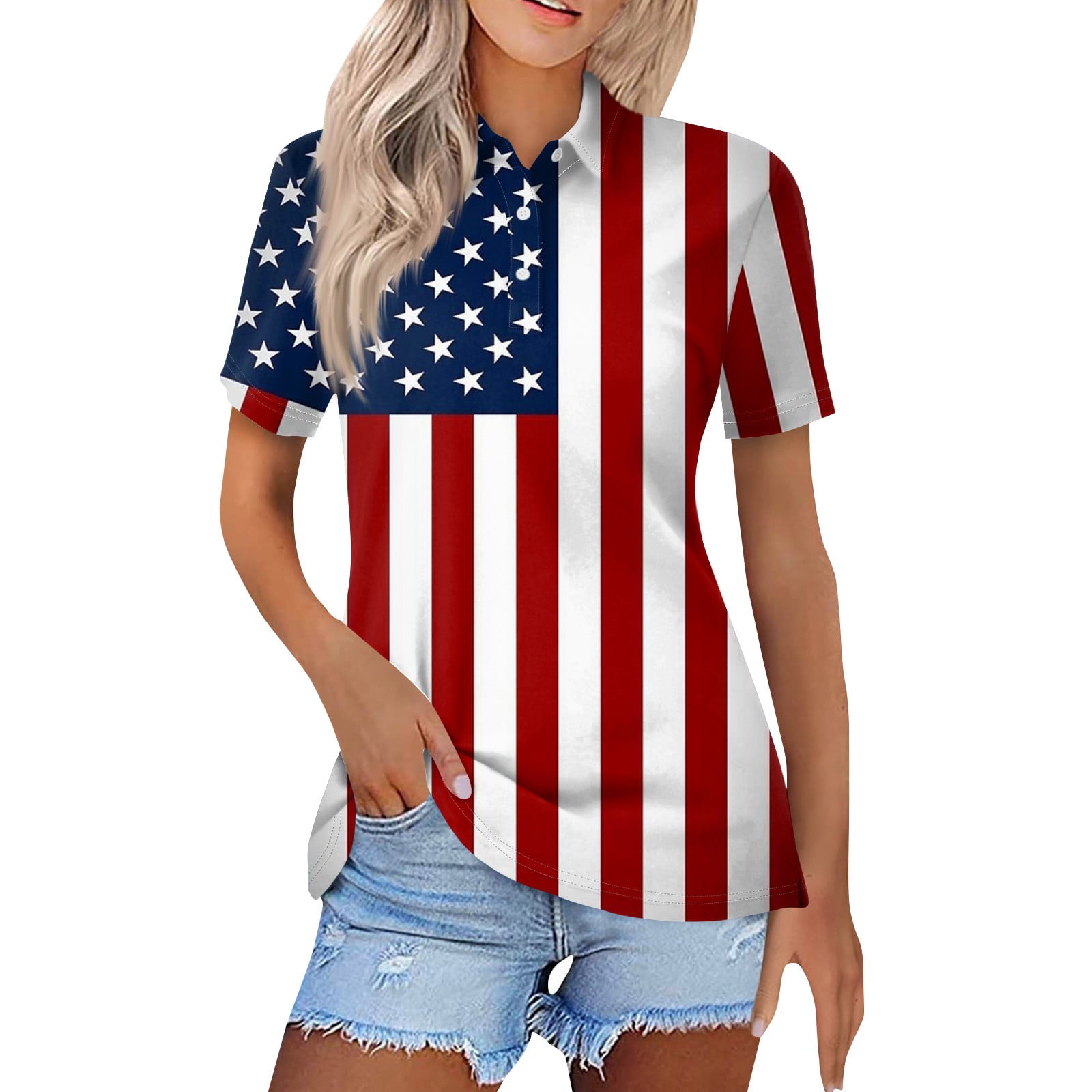 TQWQT Polo Shirts for Women American Flag Short Sleeve Casual Summer