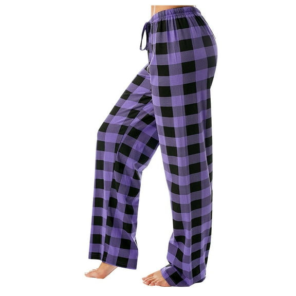 TQWQT Purple Plaid Pajama Pants Women Wide Leg Casual Comfy Plaid Flannel Pj Pants Christmas Halloween Pajama Pants Plus Size Sleep Pj Bottoms Purple S