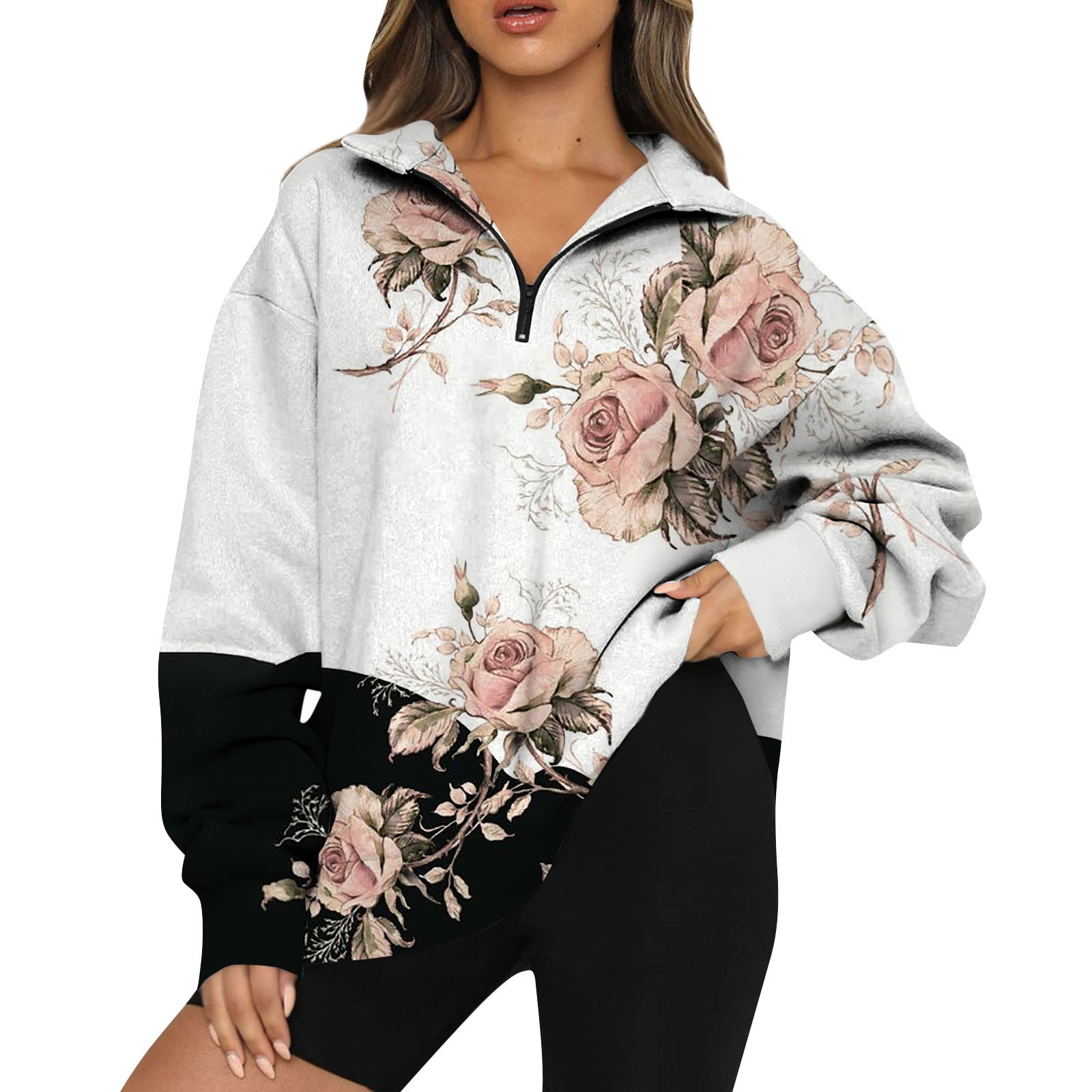 TQWQT Quarter Zip Pullover Women Oversized Half Zip Pullover Long