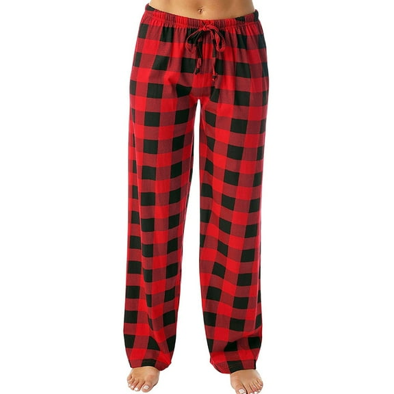 TQWQT Red Plaid Pajama Pants Women 2024 Lounge Wide Leg Buffalo Plaid Cute Pj Pants Comfy Christmas Halloween Pajama Pants Flannel Drawstring Sleep Pj Bottoms Red XL