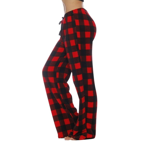 TQWQT Red Plaid Pajama Pants Women 2024 Lounge Wide Leg Plaid Cute Pants Comfy Christmas Halloween Pajamas Fuzzy Drawstring Sleep Pj Bottoms Red L
