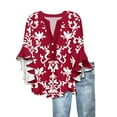 thumbnail image 1 of TQWQT Ruffle 3/4 Length Sleeve Women Tops Trendy Button Down Vneck Plus Size Tops Casual Tunic Top Dressy Casual Blouse Beach Vacation Clothes Red XXL, 1 of 5