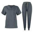 thumbnail image 1 of TQWQT Scrub Sets for Woman Plus Size Medical Scrub Sets Petite V-Neck Yoga Scrub Pants and Tops Jogger Scrubs Nursing Scrubs Scrub Jumpsuit Gray XXL, 1 of 6