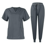 TQWQT Scrub Sets for Woman Plus Size Medical Scrub Sets Petite V-Neck Yoga Scrub Pants and Tops Jogger Scrubs Nursing Scrubs Scrub Jumpsuit Gray XXL