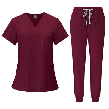TQWQT Scrub Sets for Woman Plus Size Nursing Uniforms Stretchy V-Neck Yoga Scrub Pants and Tops Medical Scrub Sets Scrubs Med Couture Scrubs Wine XXL