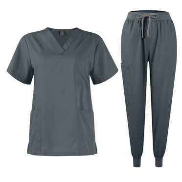 TQWQT Scrubs for Women Set Plus Size Scrub Sets Stretchy V Neck Scrub Pants and Tops Nursing Top Medical Scrubs Scrub Jumpsuit Gray L