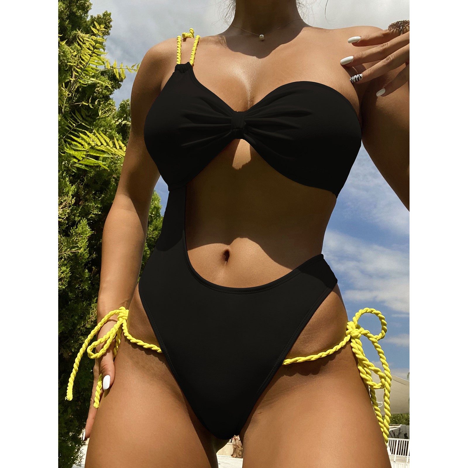 TQWQT Sexy One Shoulder Tummy Control Ruched Swimsuit High Cut