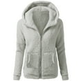 thumbnail image 1 of TQWQT Sherpa Fleece Jacket Women Zip Up Hoodies Fashion Fuzzy Warm Sweaters Fall Winter Plush Hooded Coats with Pockets Light Gray 5XL, 1 of 4
