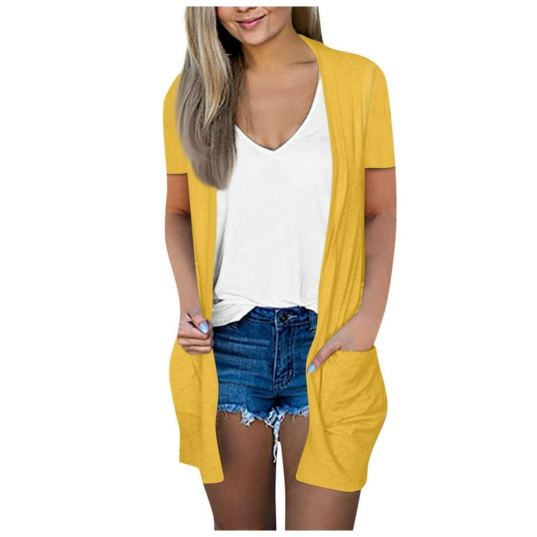 Longline Cardigan Mustard Cardigan With Pockets TQWQT Short Sleeve