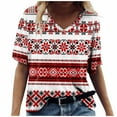 thumbnail image 1 of TQWQT Short Sleeve Shirts for Women Causal V Neck Western Aztec T Shirt Summer Loose Fit Ethnic Print Graphic Tees, 1 of 5