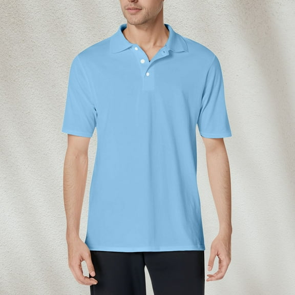 TQWQT Sky Blue Polo Shirts for Men Collared Short Sleeve T Shirt Lightweight Moisture Wicking Polo Casual 3 Buttons Summer Outfits 3XL