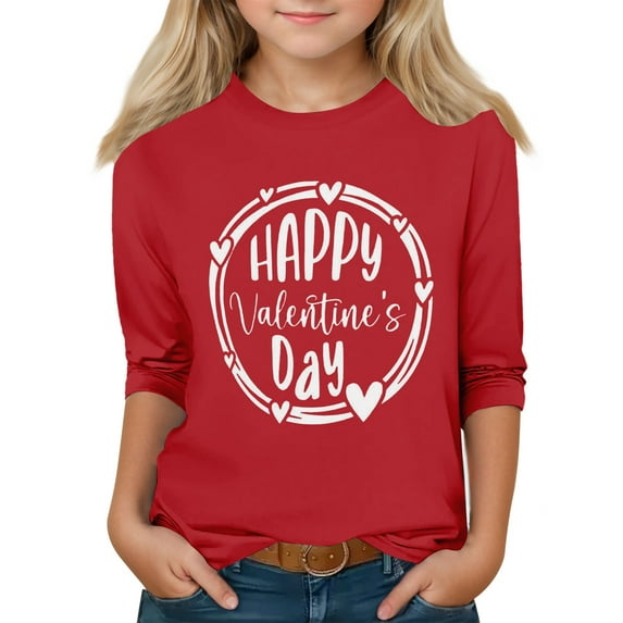 TQWQT Spring 3/4 Sleeve Valentines Shirts for Girls Size 3-4 Heart Graphic Love Heart Tween Girls Clothes Kids Crew Neck Cute Tee Shirt Trendy Spring Outfits