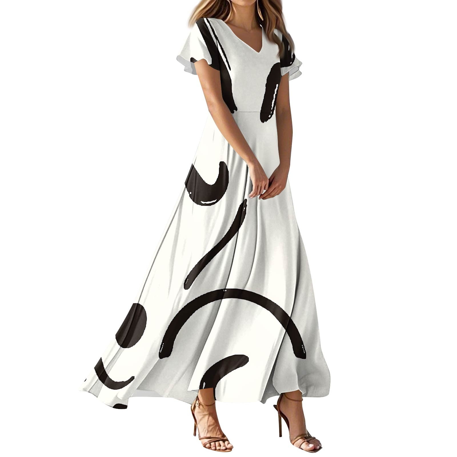 TQWQT Spring Dresses for Women 2025 Maxi Boho Floral Dress Short Sleeve Plus  Size Dresses Casual V Neck Church Dress Summer Tiered Dress Beige XS -  Walmart.com, image size:1600x1600
