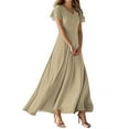 thumbnail image 1 of TQWQT Spring Dresses for Women 2025 Short Sleeve Khaki Formal Maxi Dress Easter V Neck Casual Chiffon Dresses Plus Size Wedding Guestes Dress Khaki L, 1 of 5