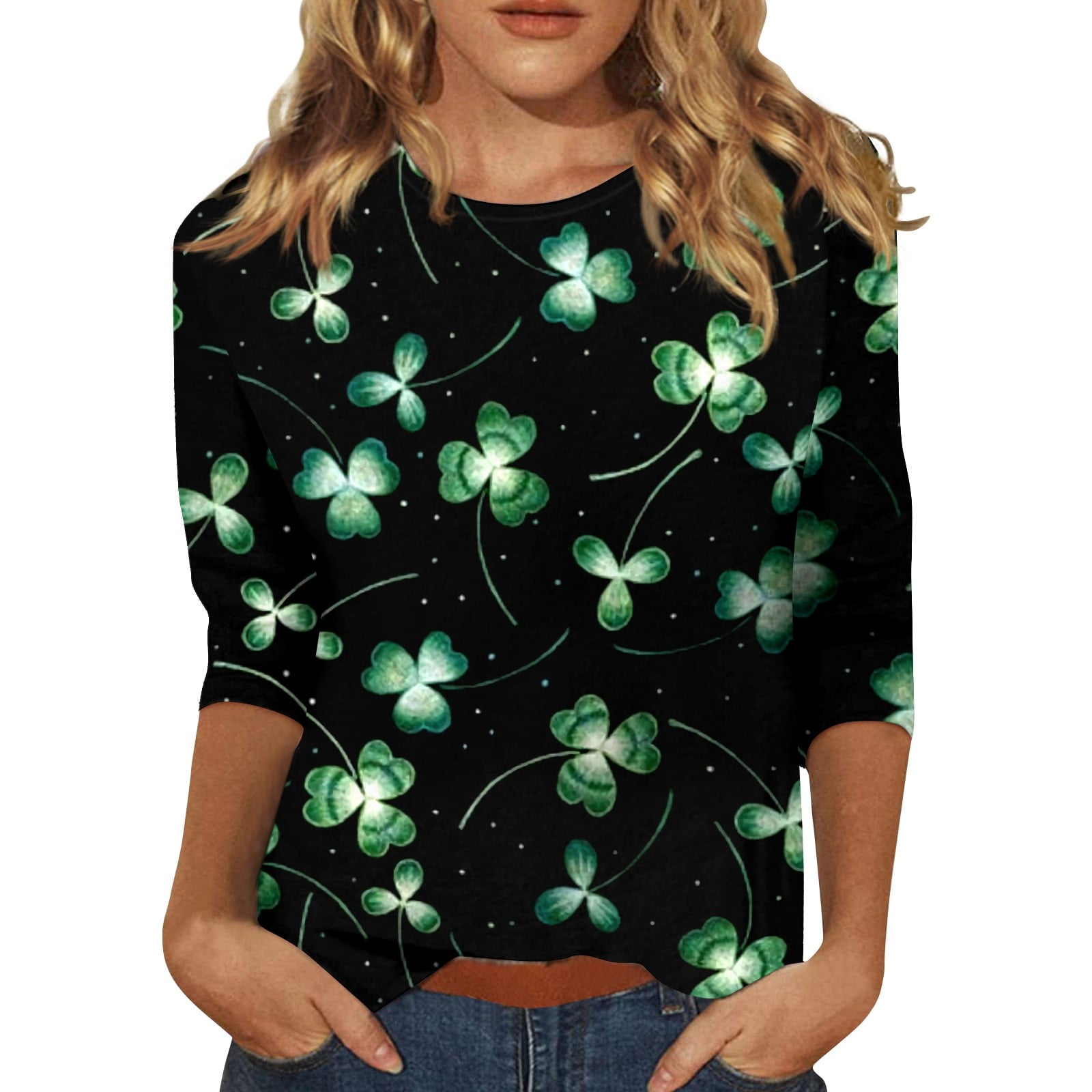 TQWQT St Patricks Day Trendy 3/4 Sleeves Shirts for Womens Casual Round ...