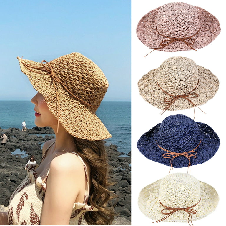 TQWQT Straw Sun Hat Wide Brim Hat Foldable Ponytail Hat Roll up Beach Hat  Fashion Sun Shade Hat for Women Girls