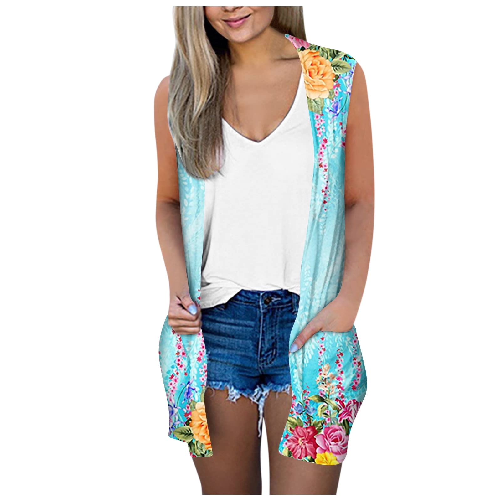 TQWQT Summer Cardigan for Women Open-Front Dusters Sleeveless ...