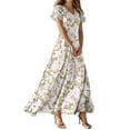 thumbnail image 1 of TQWQT Summer Dresses for Women 2025 Short Sleeve Floral Formal Maxi Dress V-neck Casual Church Dresses Plus Size Wedding Guestes Dress Multicolor XL, 1 of 5
