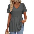 thumbnail image 1 of TQWQT Summer Peplum Tops for Women Cute V-Neck Babydoll Short Sleeve Tunic Top Solid Color Ruffle Shirt Puff Sleeve Blouse Plus Size Maternity Clothes Gray 3XL, 1 of 5