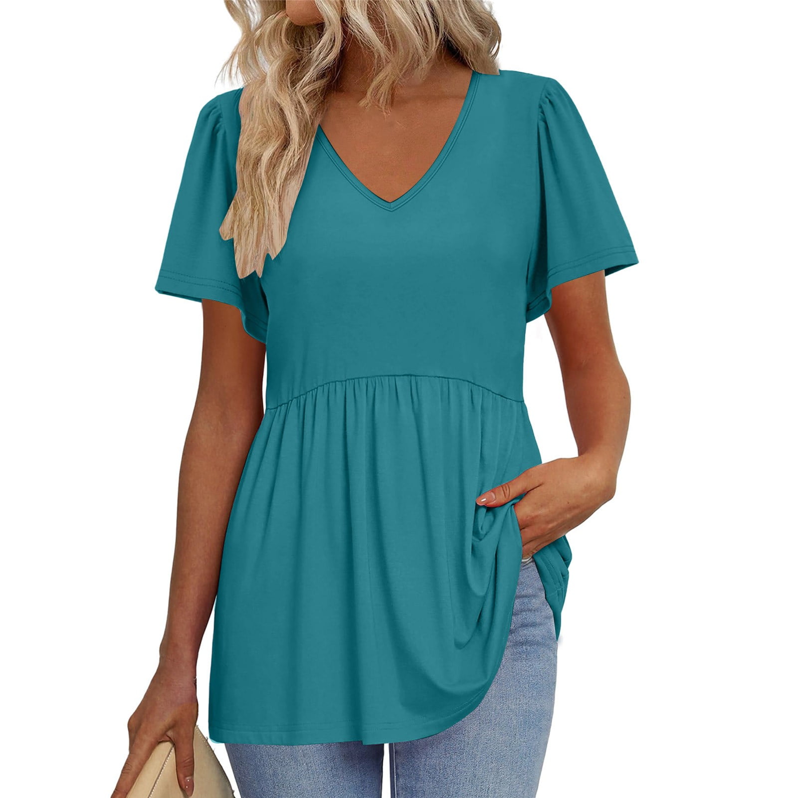TQWQT Summer Peplum Tops for Women Plus Size Short Sleeve Blouse ...