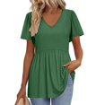 thumbnail image 1 of TQWQT Summer Peplum Tops for Women Short Sleeve Babydoll Vneck T-Shirts Flowy Casual Tunic Top Puff Sleeve Solid Color Blouse Plus Size Maternity Clothes Dark Green 2XL, 1 of 5