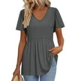 thumbnail image 1 of TQWQT Summer Tops for Women Trendy V-Neck Babydoll Short Sleeve Tshirt Solid Color Fashion Tunic Top Peplum Tops Plus Size Maternity Clothes Gray S, 1 of 5